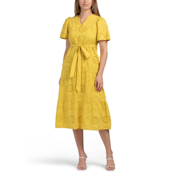 LA PICCOLA CREATIVA Italy Short Sleeve Eyelet Maxi Dress - Picture 1 of 2